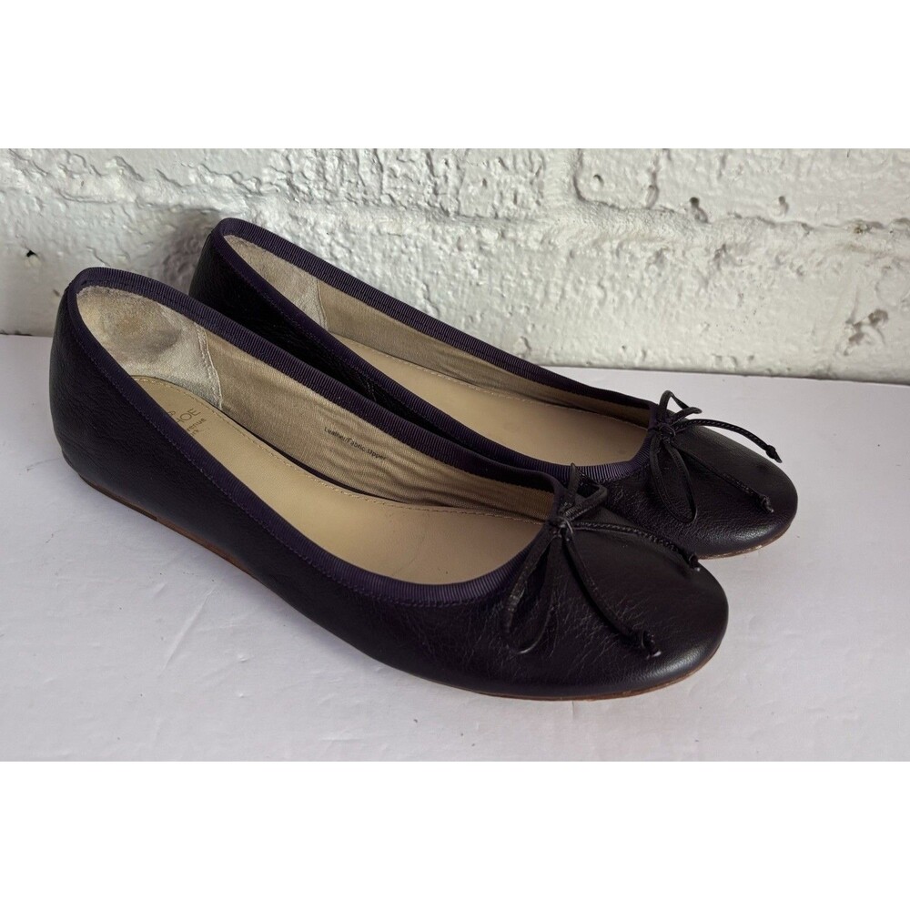 Saks Fifth Avenue 10022-Shoe | Women's 9 M Purple Leather Bow Ballet Flats